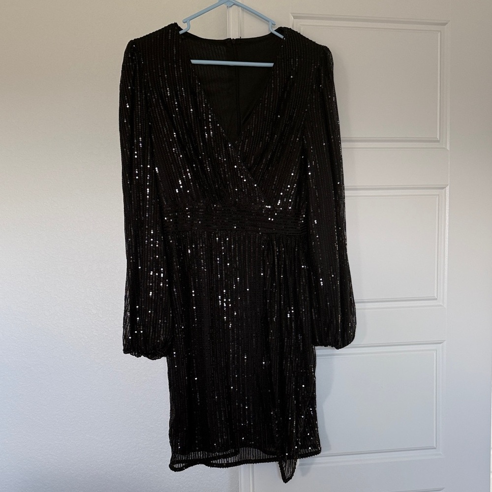 Long Sleeve Black Sequin Mini Dress